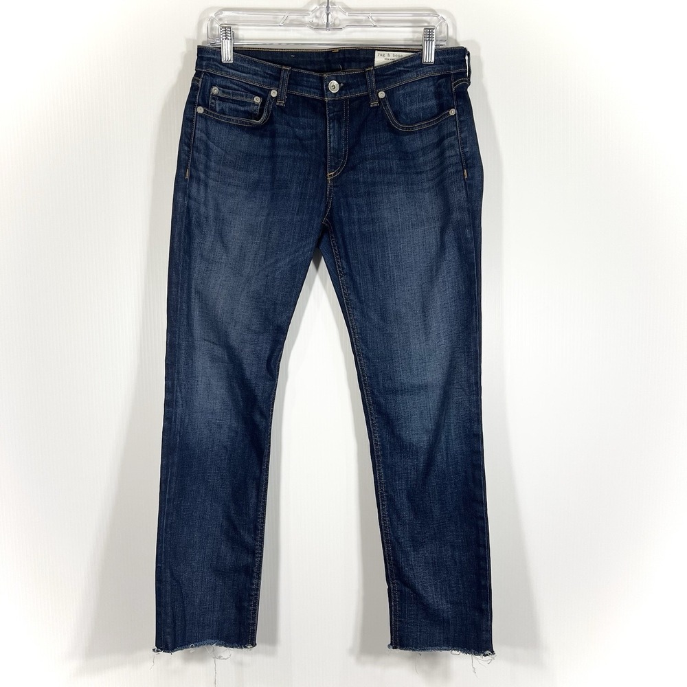 Rag & Bone Dre Low Rise Slim Boyfriend Jeans Sz 26 Kayt Dark Wash Frayed Raw Hem